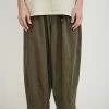 Twill Cotton Belt Balloon Pants Khaki