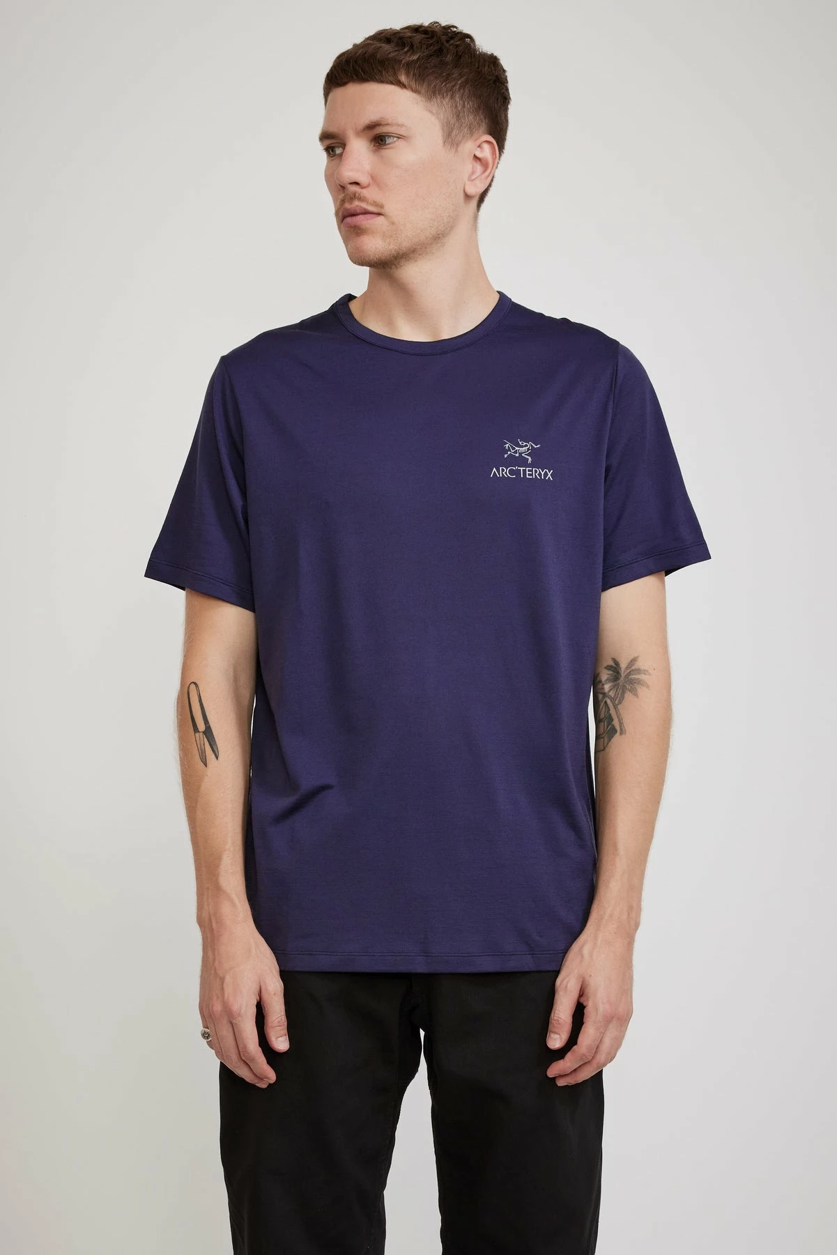 Arc'Logo Emblem SS Wool Men's T Shirt Black Sapphire