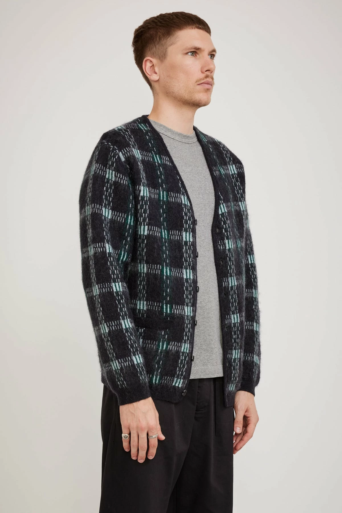 Check Jacquard Mohair Cardigan Black - Image 3