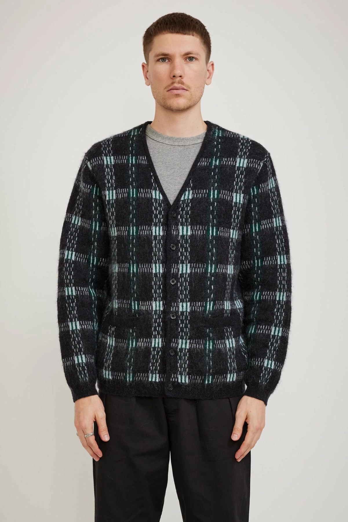 Check Jacquard Mohair Cardigan Black - Image 5