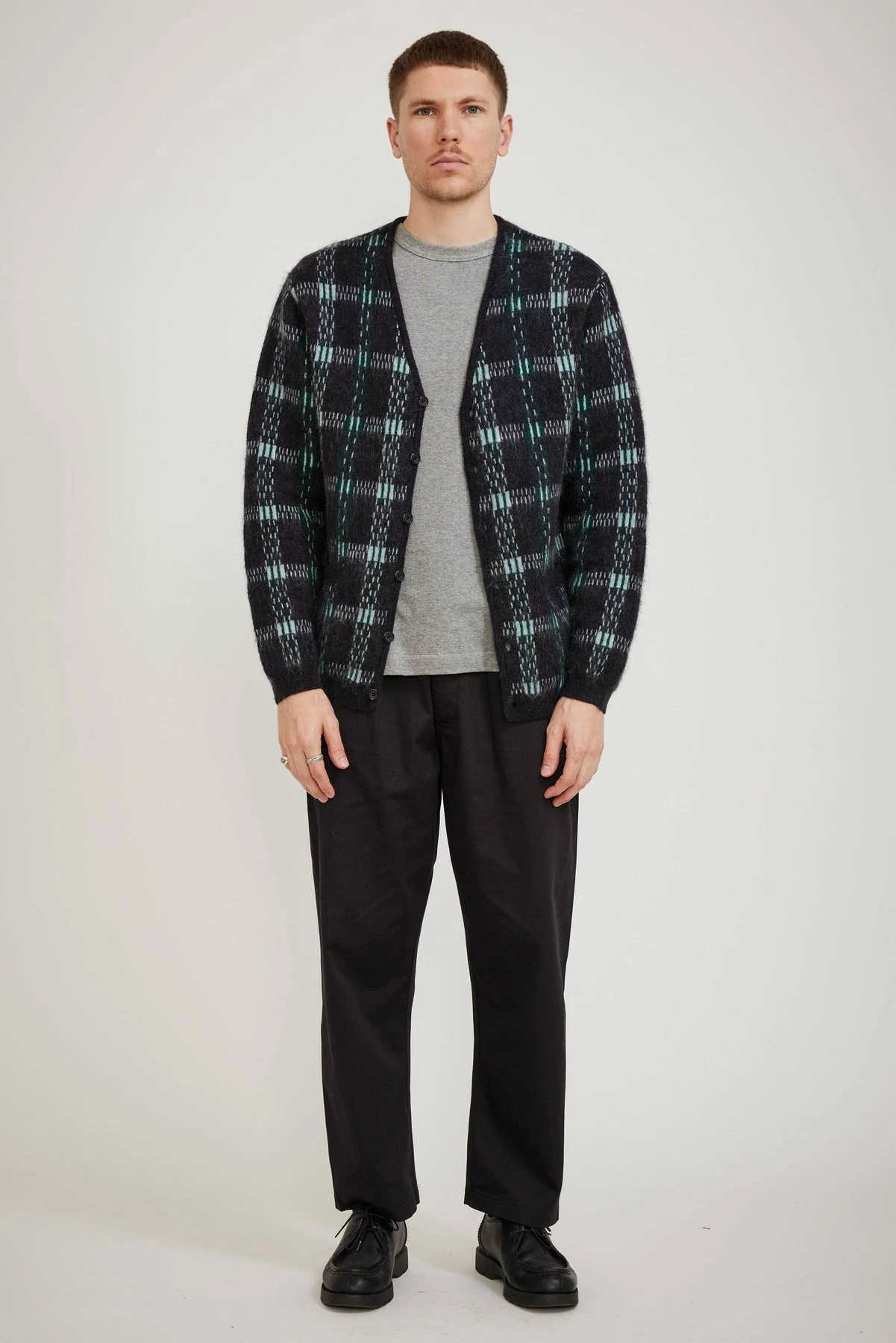 Check Jacquard Mohair Cardigan Black - Image 2