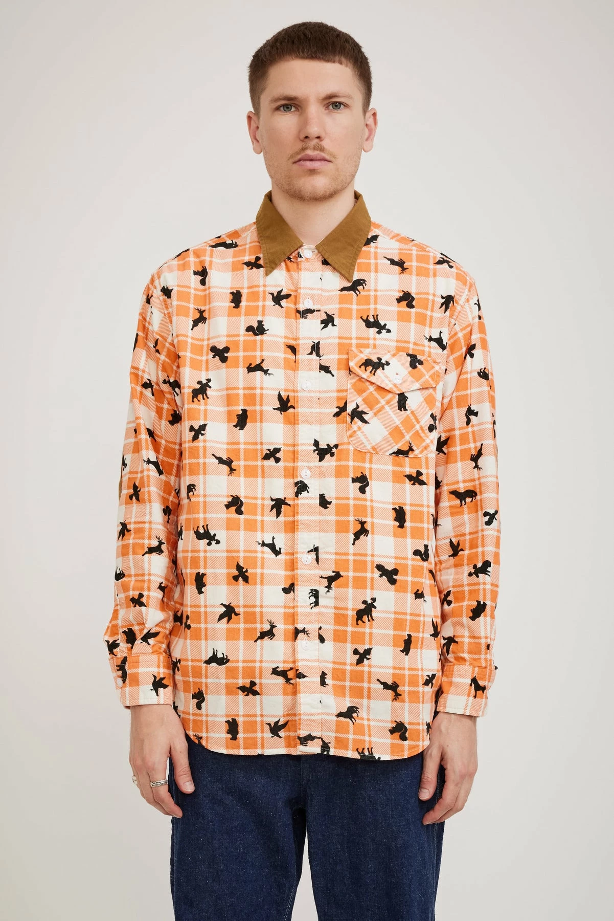 Corduroy Animal Print Shirt Orange