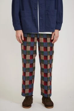 Drawstring Trousers Patchwork Like Dobby Check