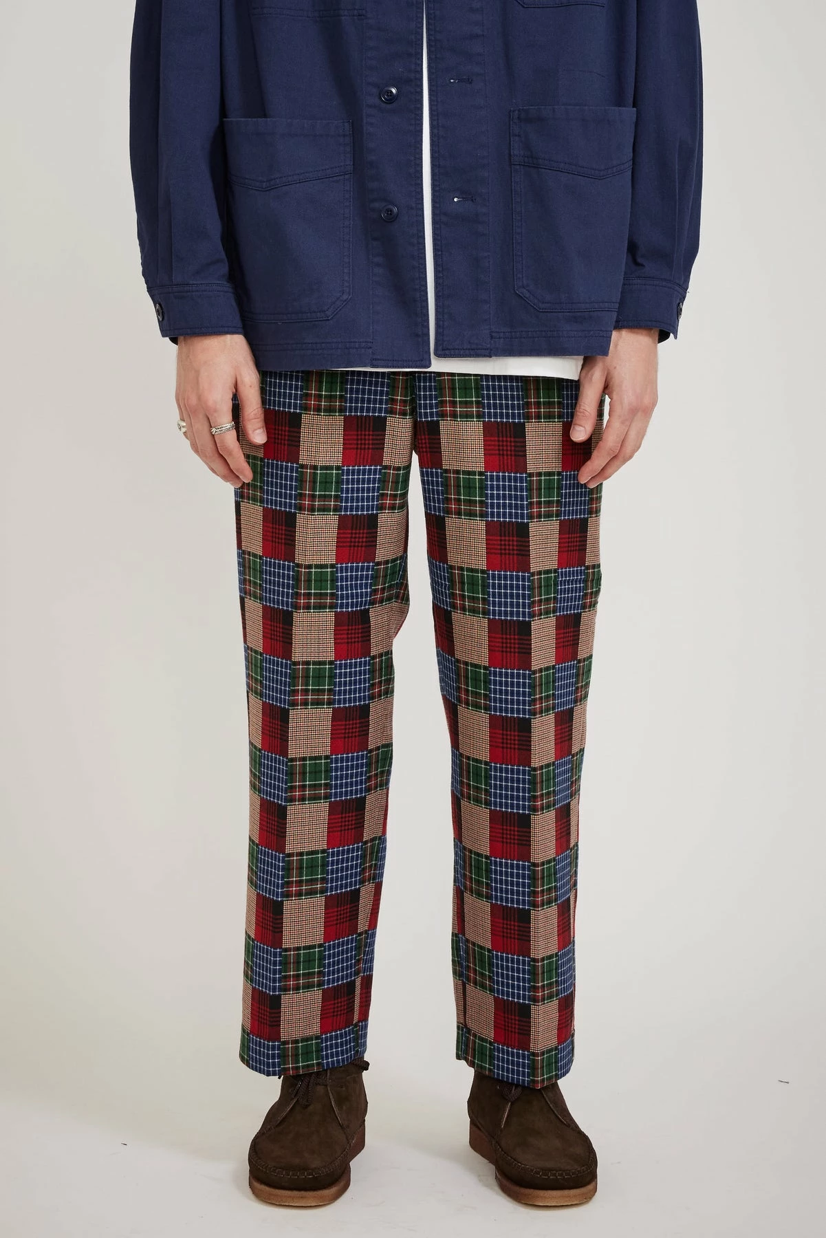 Drawstring Trousers Patchwork Like Dobby Check