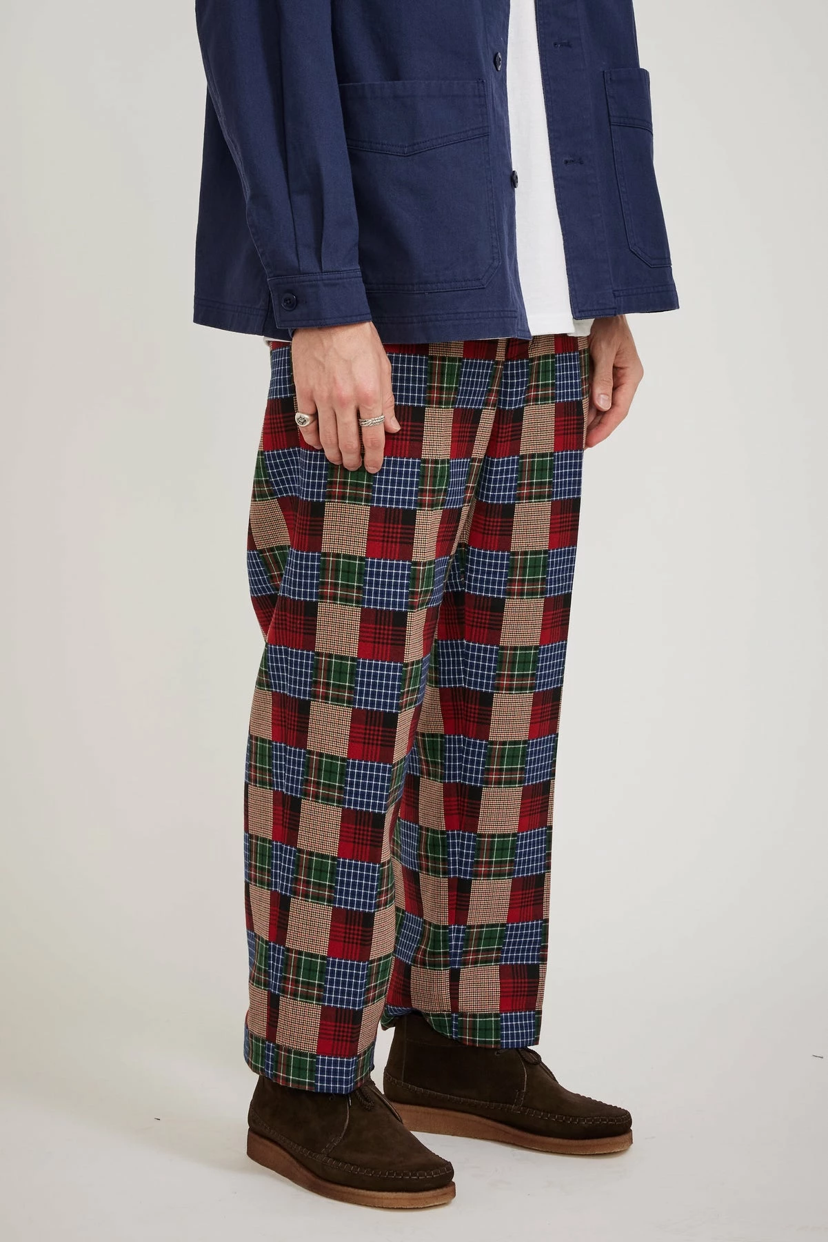 Drawstring Trousers Patchwork Like Dobby Check - Image 3