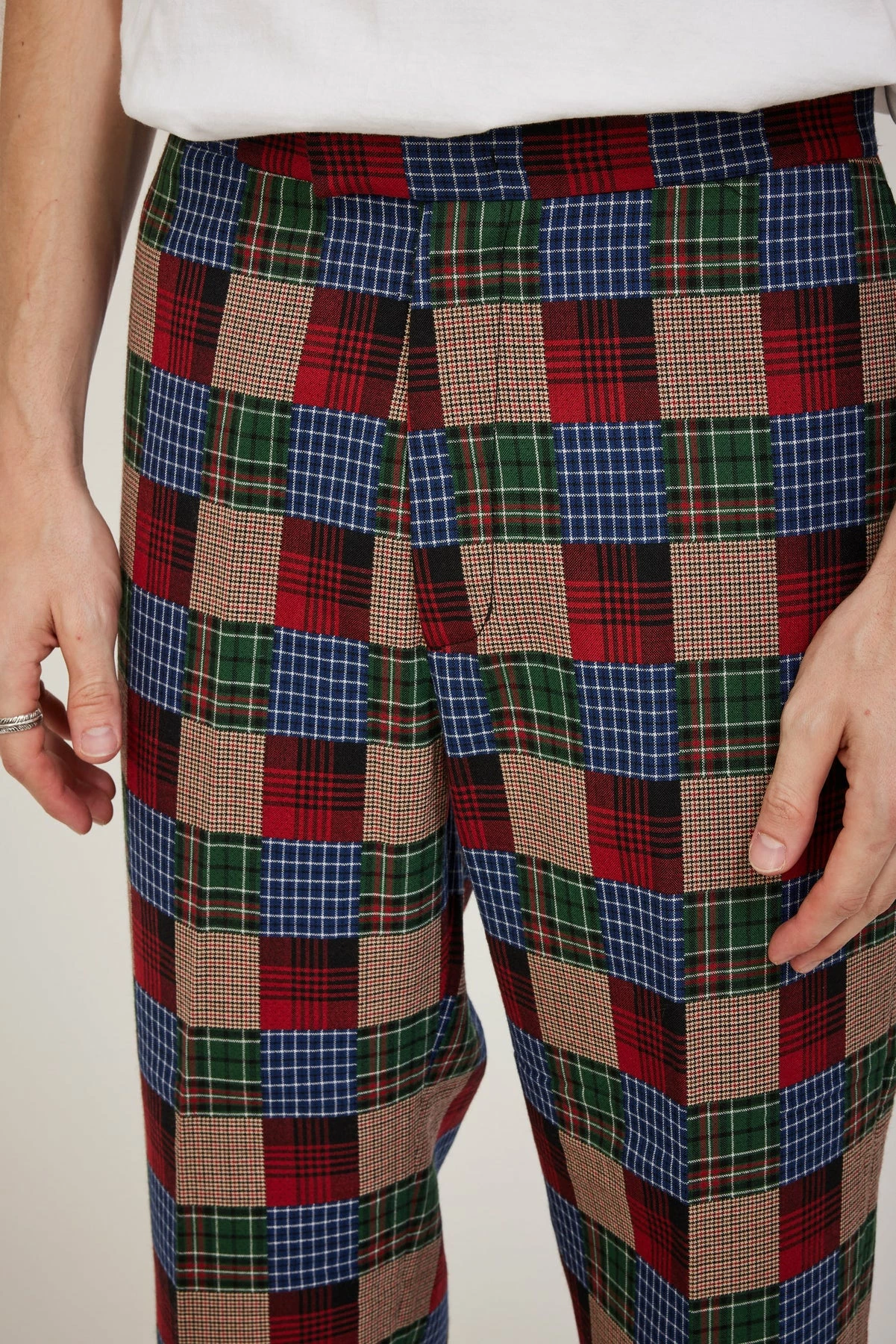 Drawstring Trousers Patchwork Like Dobby Check - Image 5