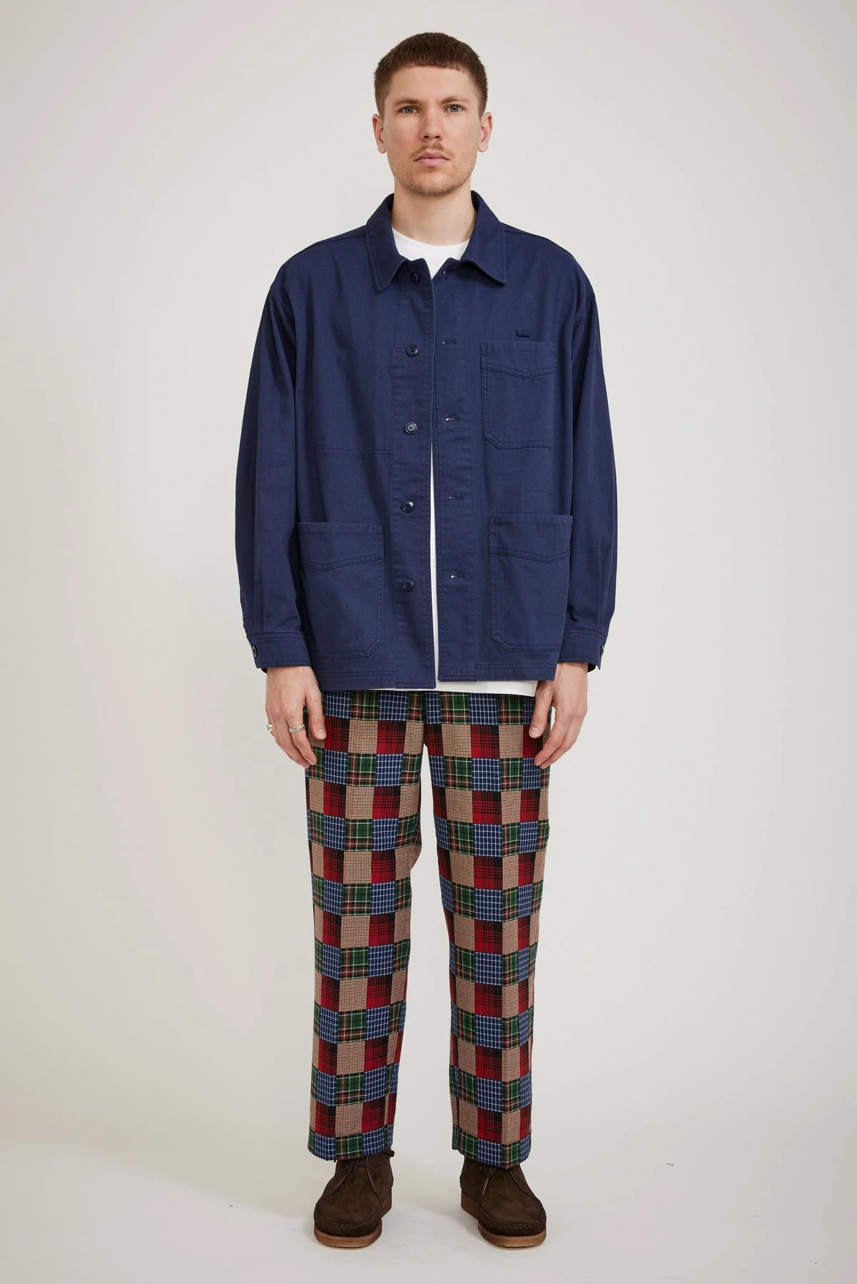 Drawstring Trousers Patchwork Like Dobby Check - Image 2