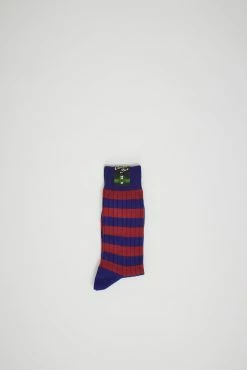 Rib Border Socks Navy/Wine