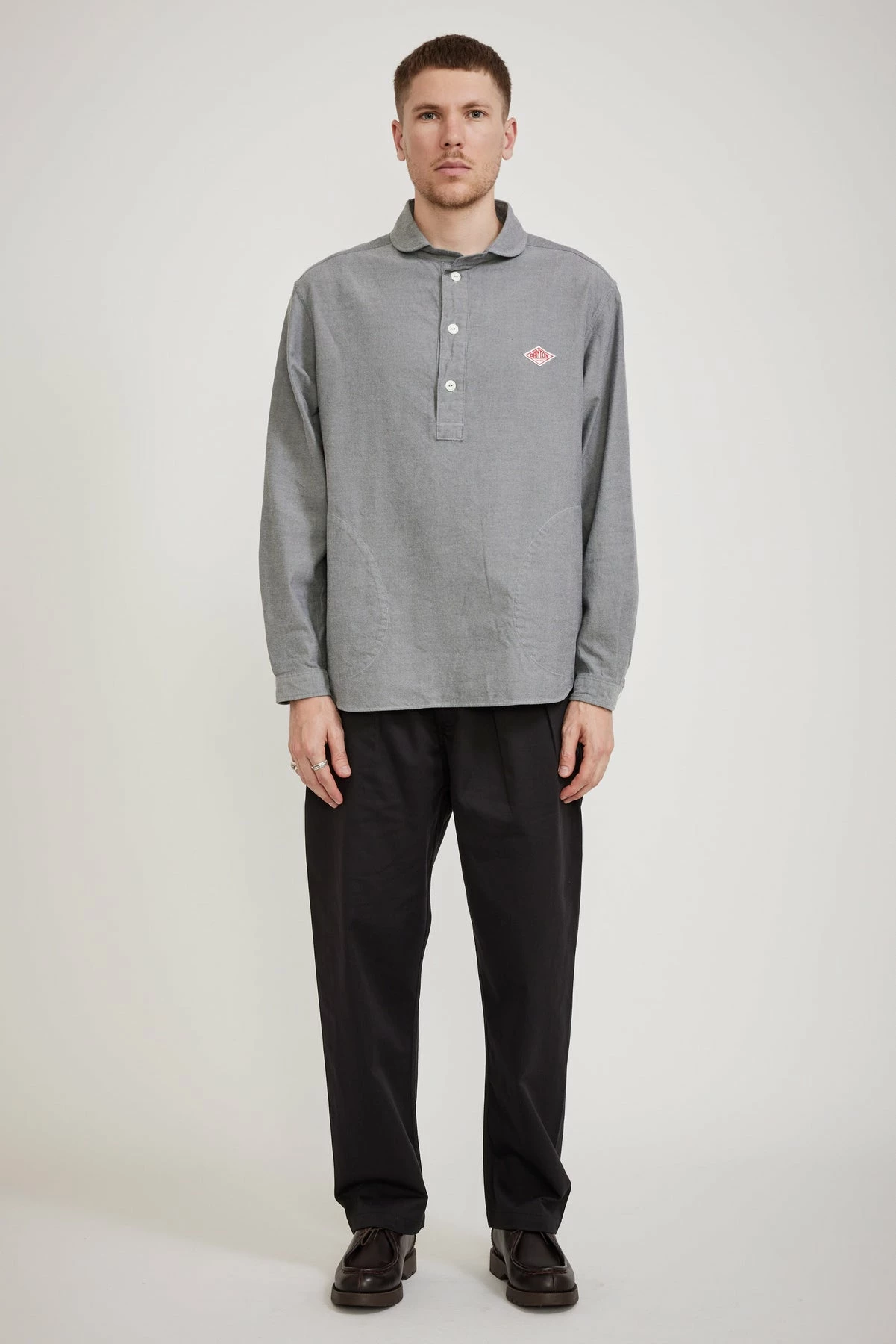 Round Collar Pullover Shirt Grey Chambray - Image 3