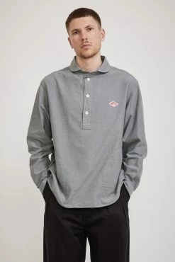 Round Collar Pullover Shirt Grey Chambray