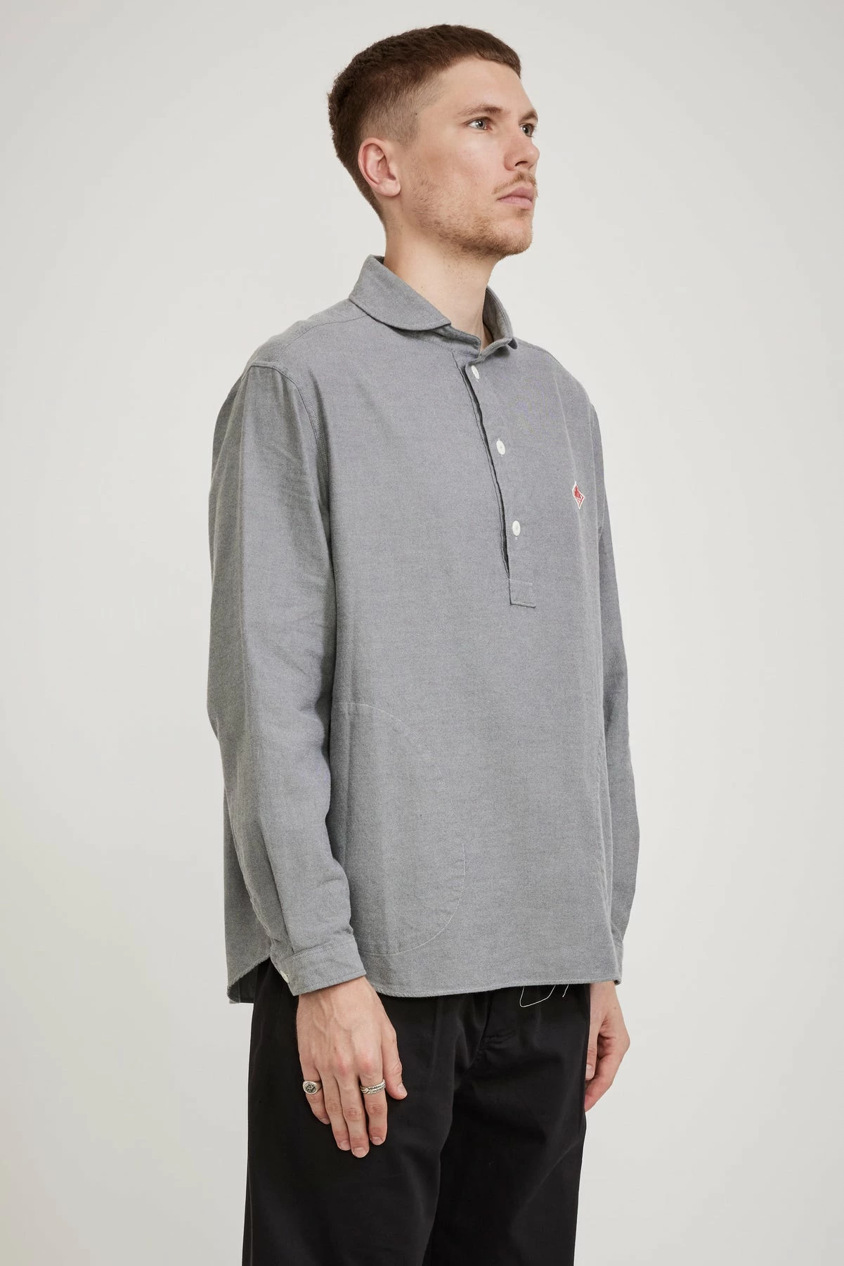 Round Collar Pullover Shirt Grey Chambray - Image 2