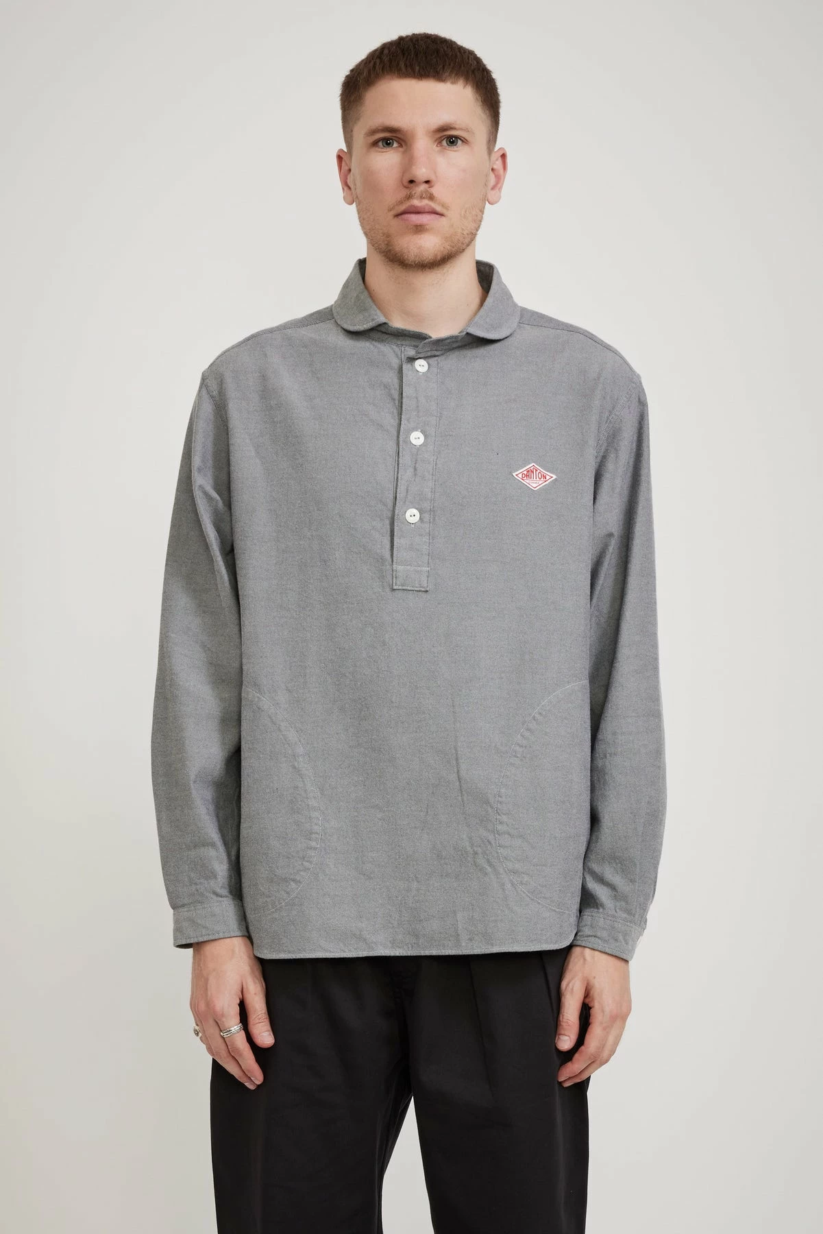 Round Collar Pullover Shirt Grey Chambray - Image 5
