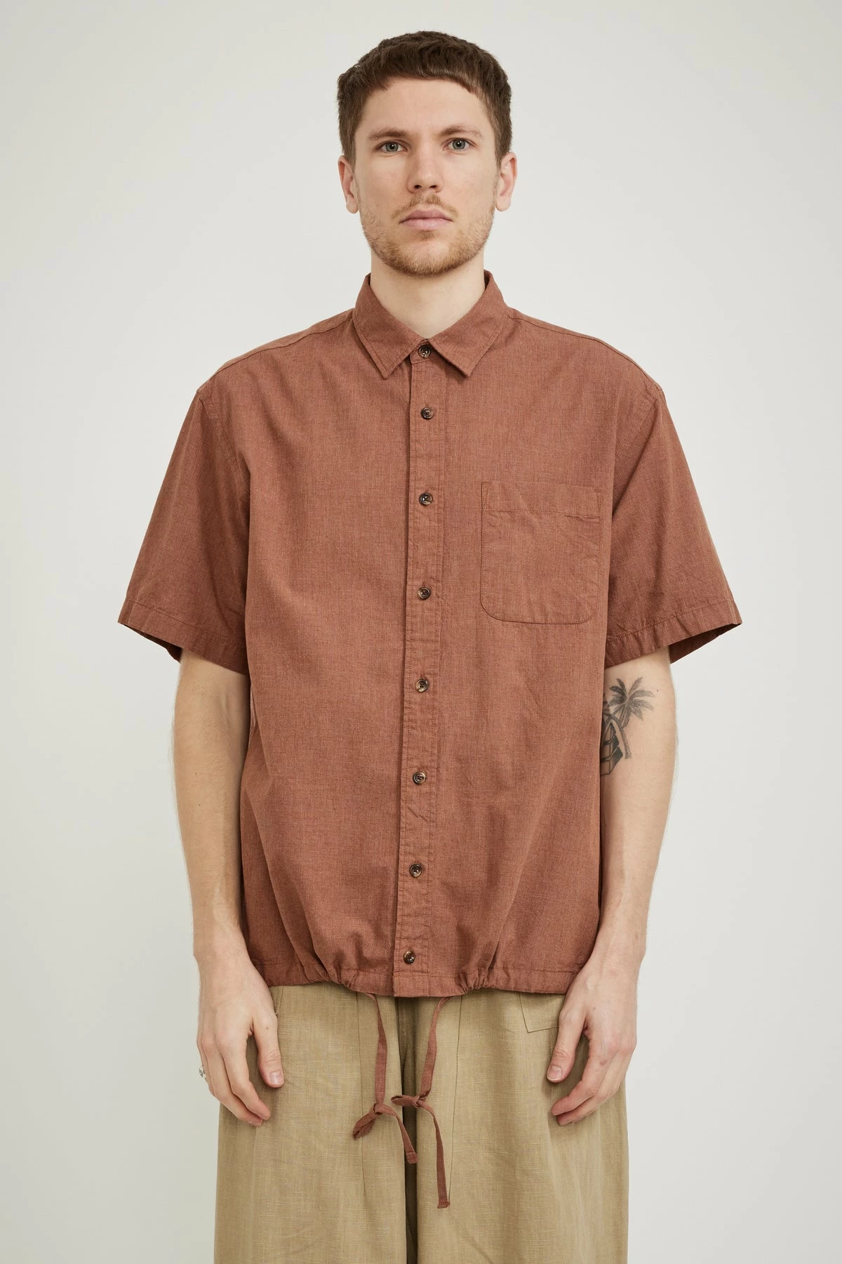 Checked String Half Shirt Orange