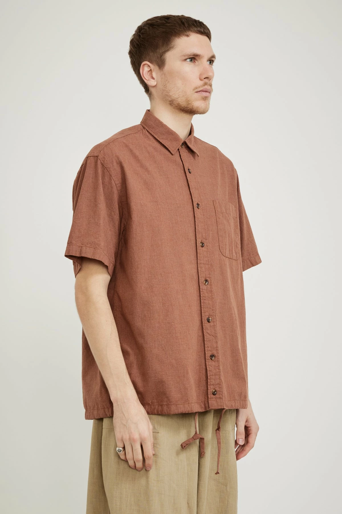 Checked String Half Shirt Orange - Image 3