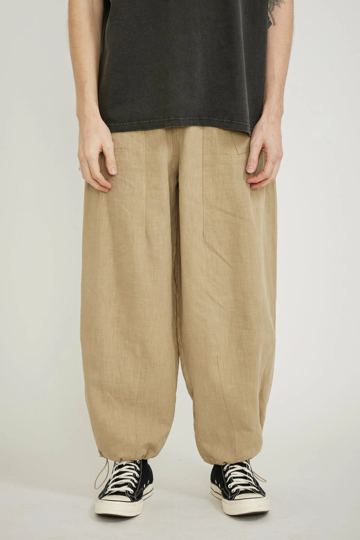 Linen Balloon String Pants Beige