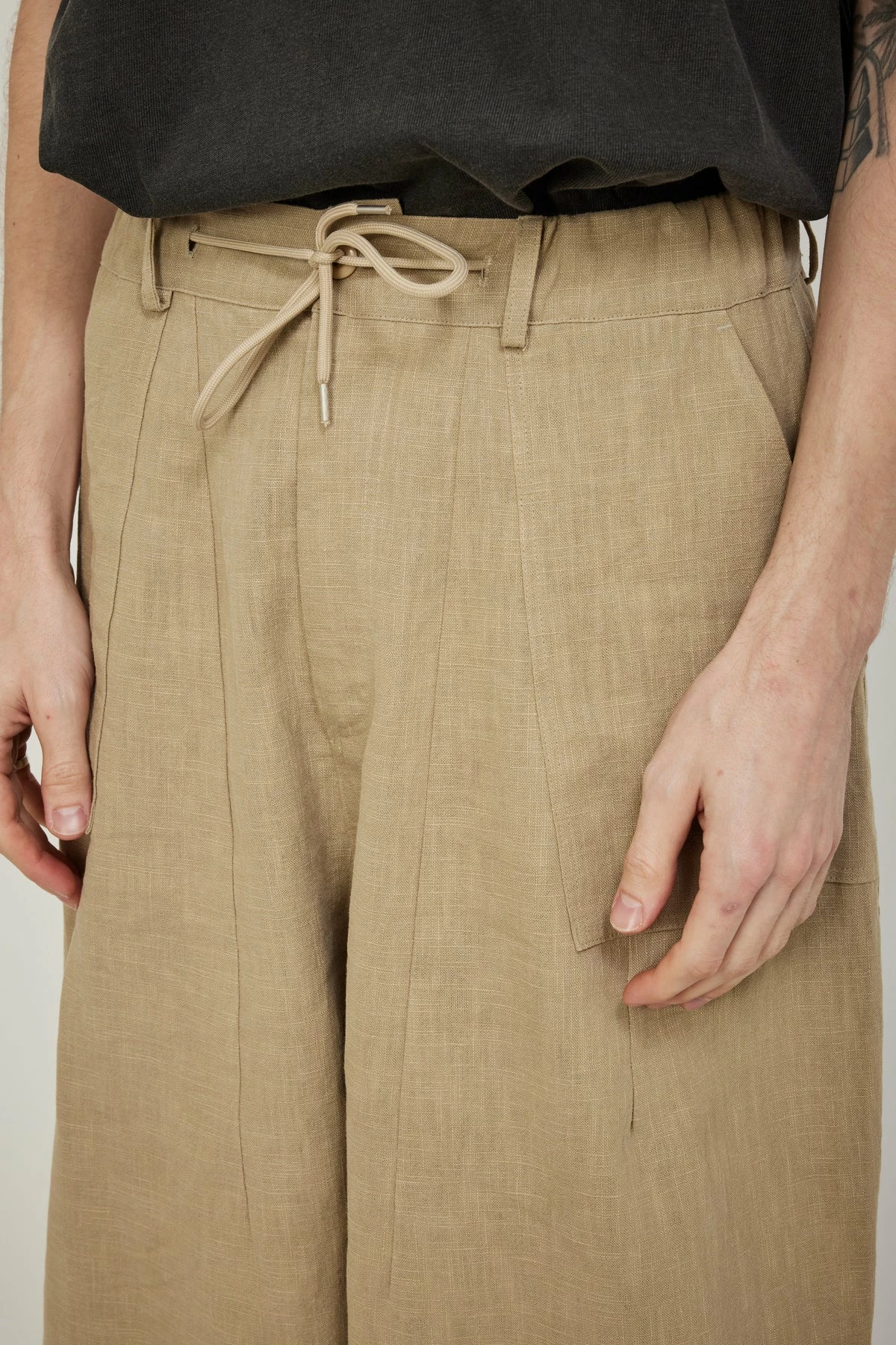 Linen Balloon String Pants Beige - Image 5