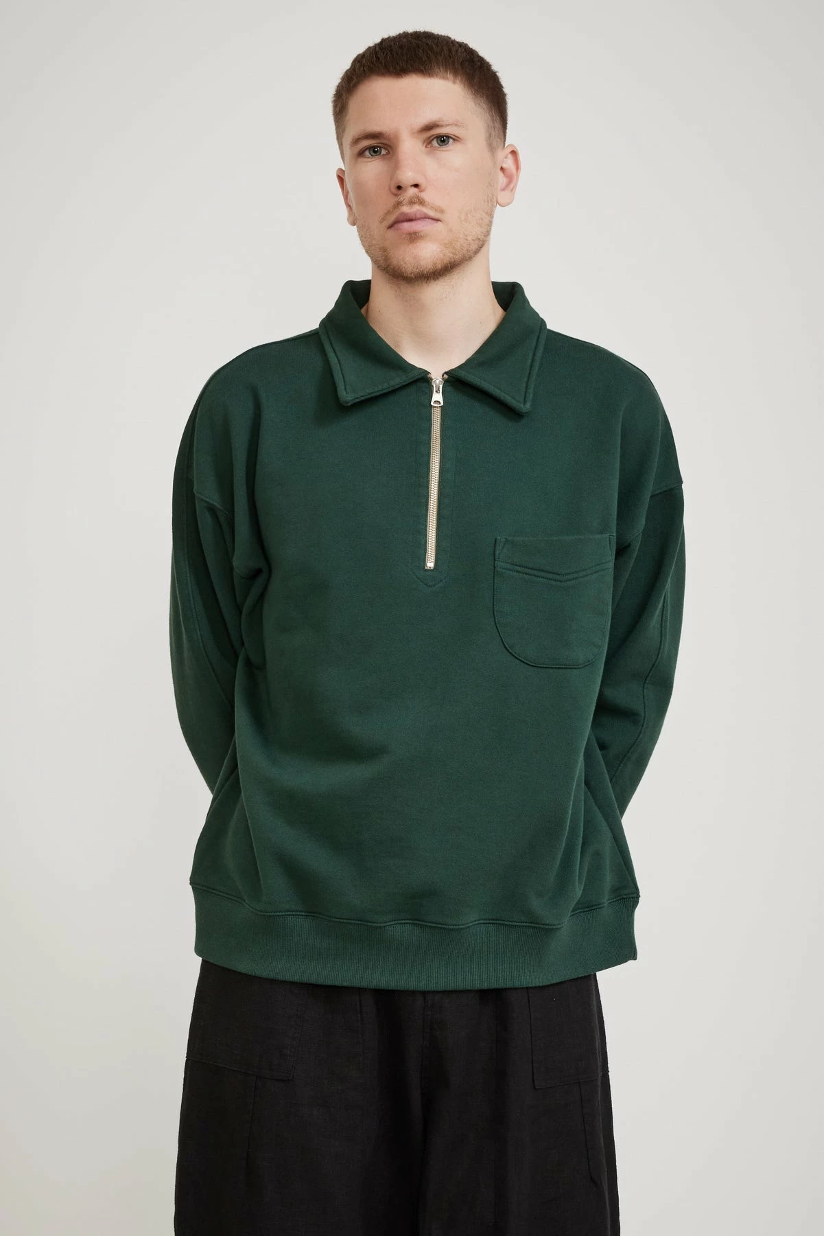 Collar Half Zip Sweatshirt Dark Green
