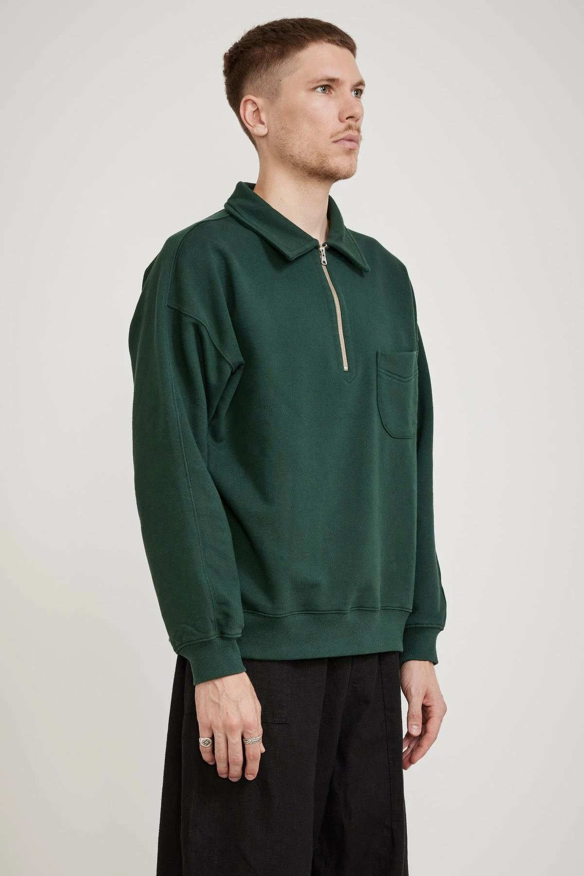 Collar Half Zip Sweatshirt Dark Green - Image 3