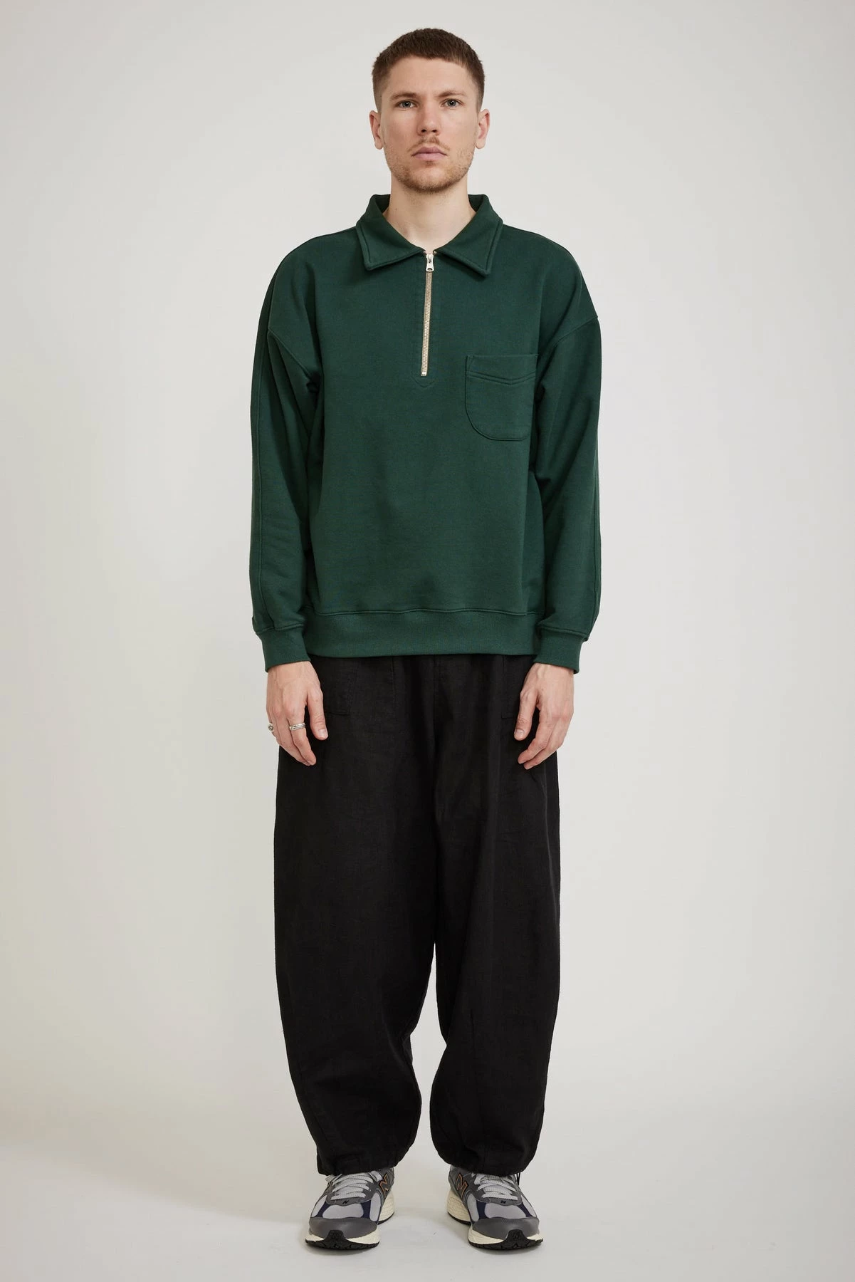 Collar Half Zip Sweatshirt Dark Green - Image 2