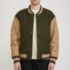Cowhide Leather Varsity Jacket Olive