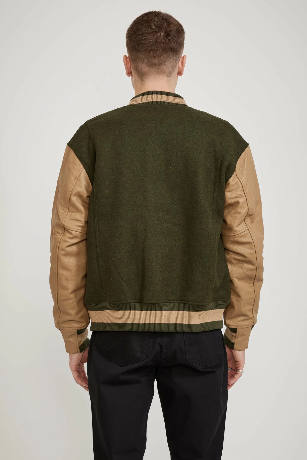 Cowhide Leather Varsity Jacket Olive - Image 4