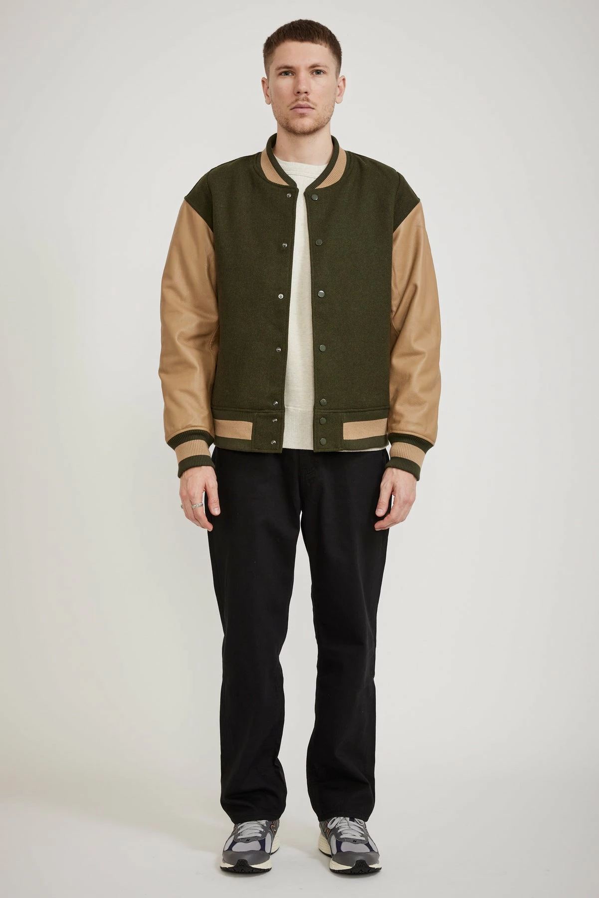 Cowhide Leather Varsity Jacket Olive - Image 2