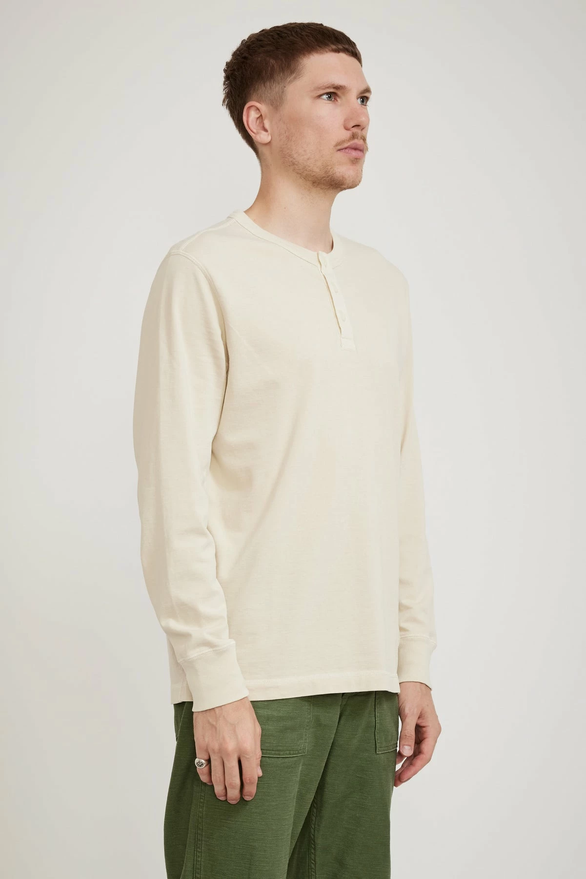 228VF Loopwheeled Oversized L/S Henley Oat - Image 3