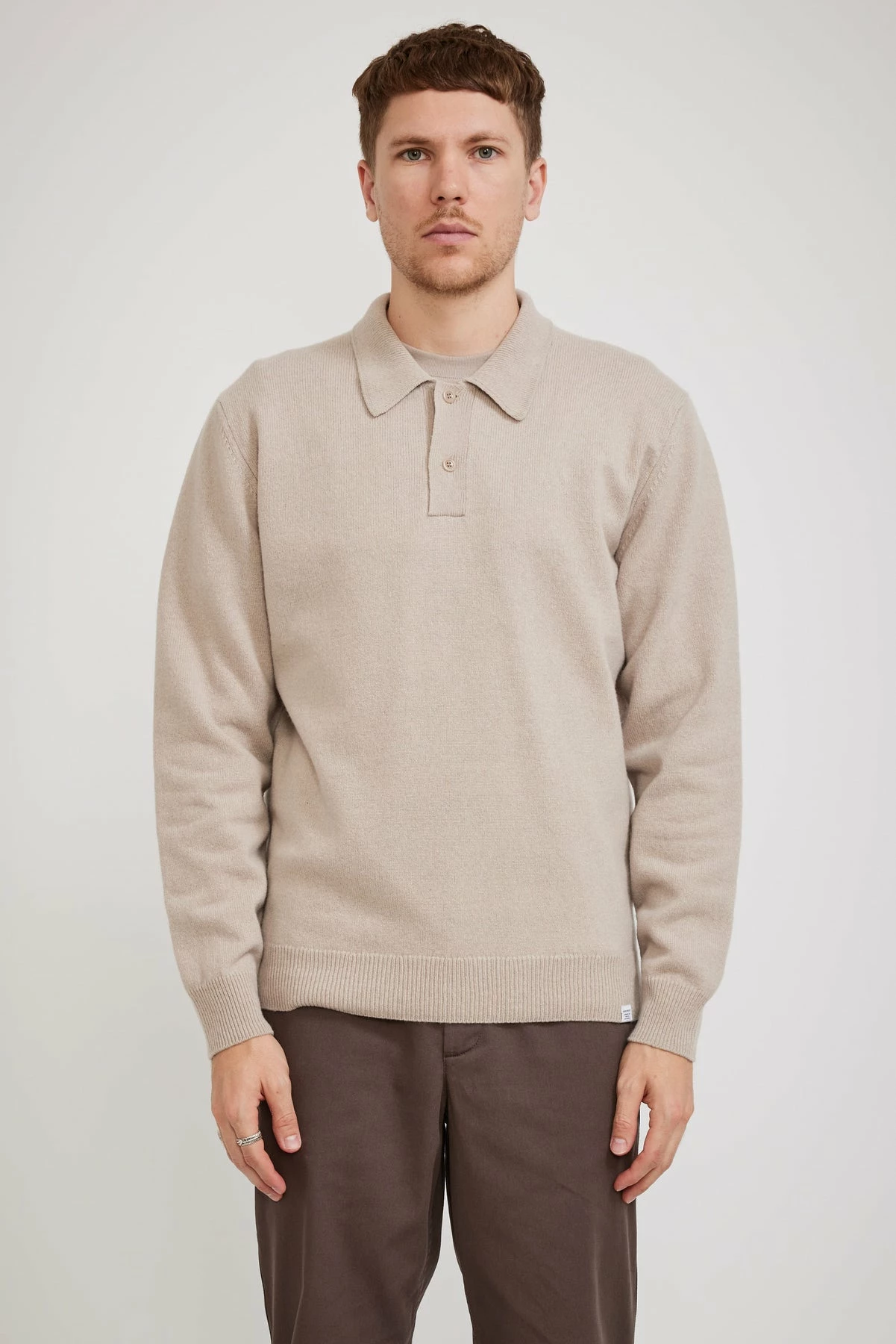 Marco Lambswool Polo Utility Khaki - Image 3