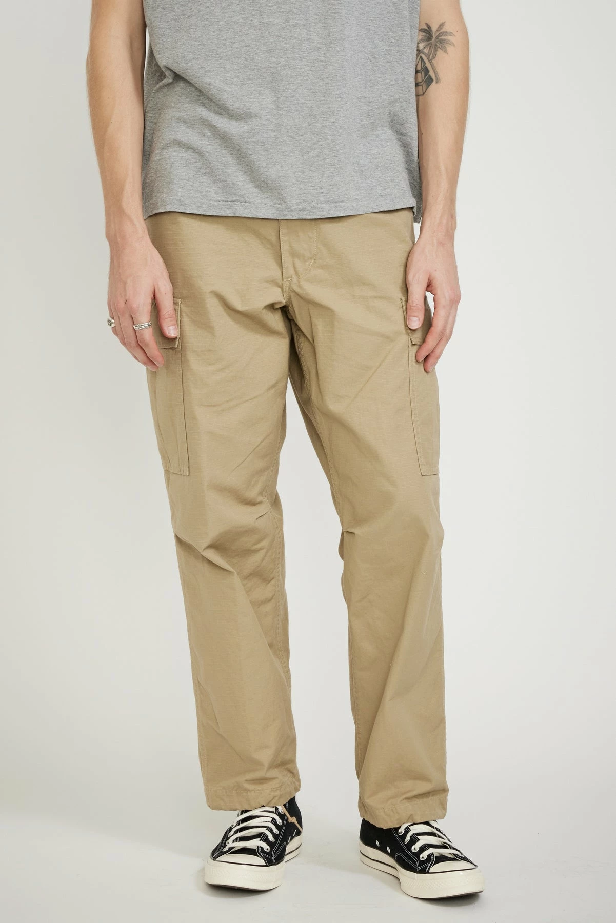 Vintage Fit 6 Pockets Cargo Pants Beige - Image 4