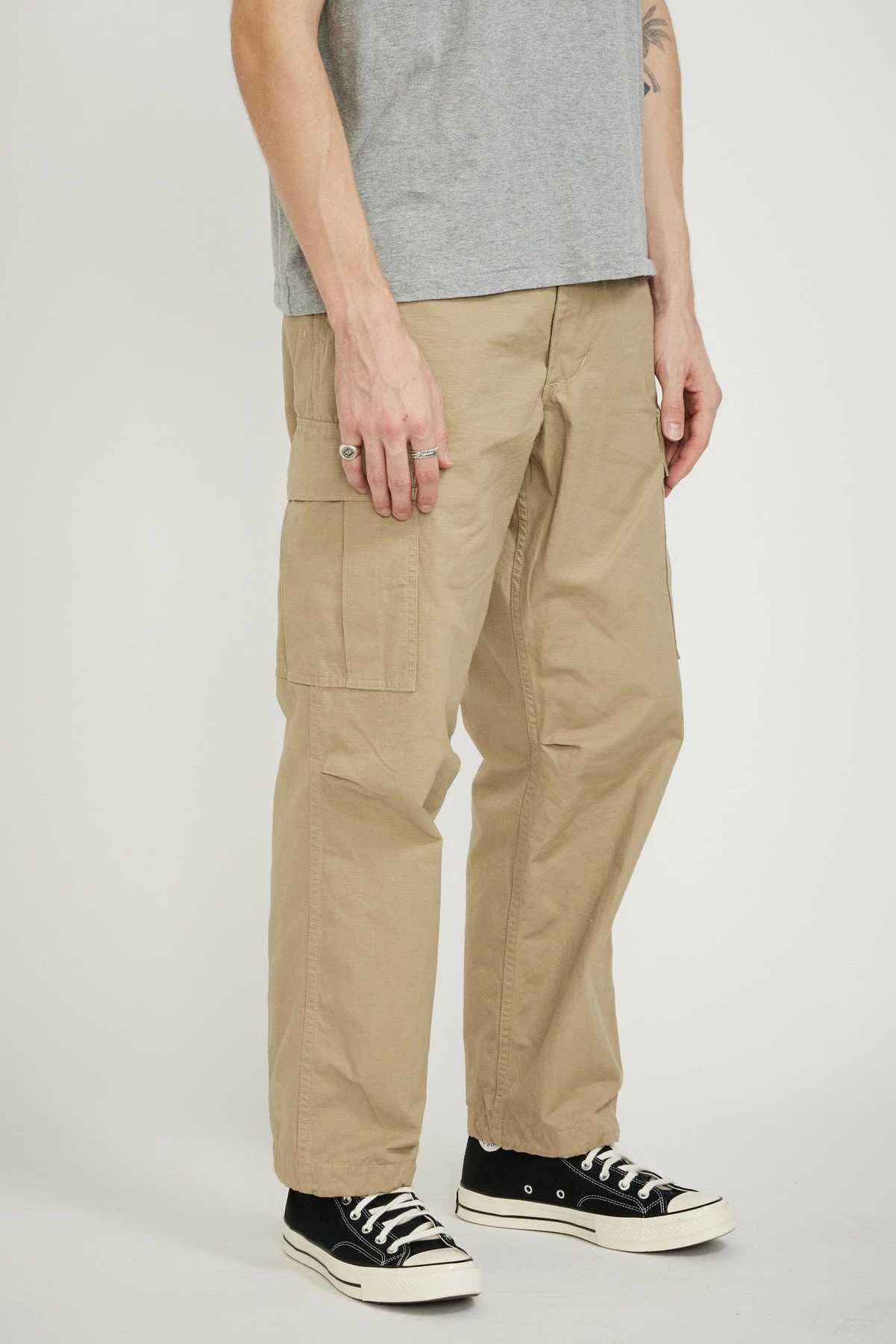 Vintage Fit 6 Pockets Cargo Pants Beige - Image 2