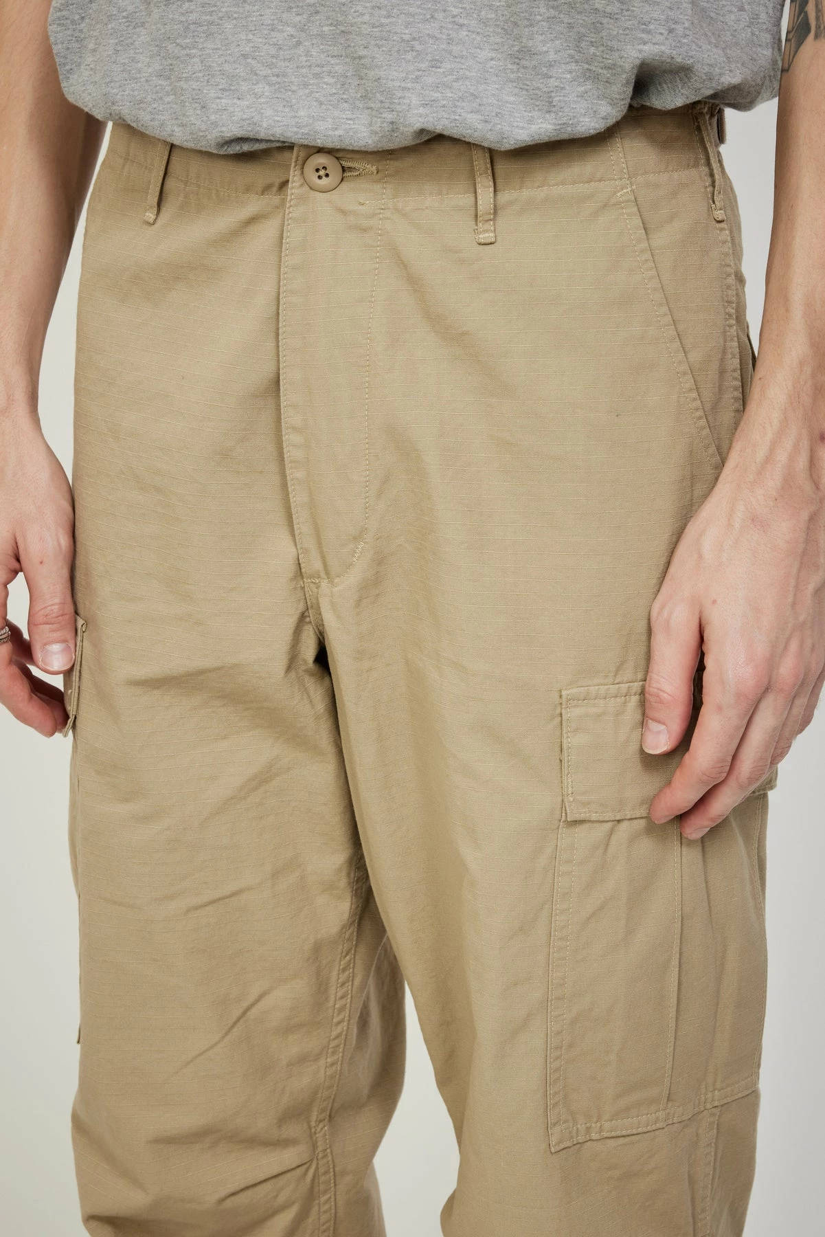 Vintage Fit 6 Pockets Cargo Pants Beige - Image 6