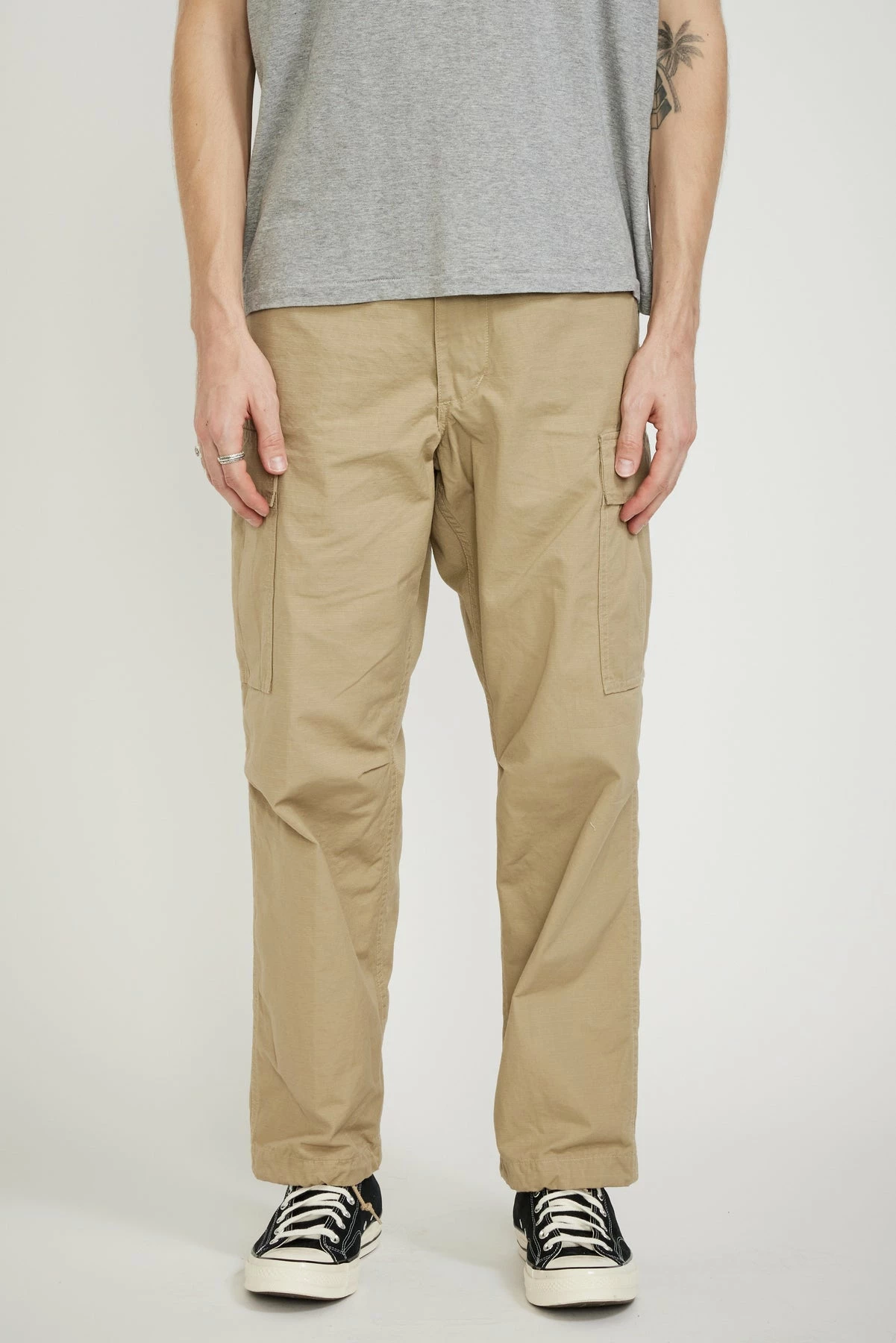 Vintage Fit 6 Pockets Cargo Pants Beige