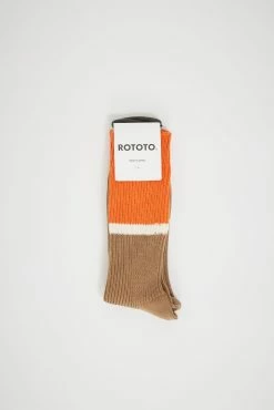 Bicolor Ribbed Crew Socks Orange / Light Brown