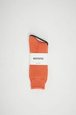 Cotton Waffle Crew Socks Light Orange