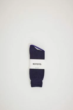 Cotton Waffle Crew Socks Dark Navy