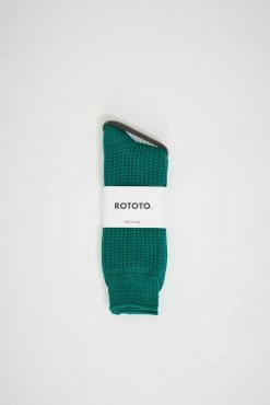 Cotton Waffle Crew Socks Sea Green