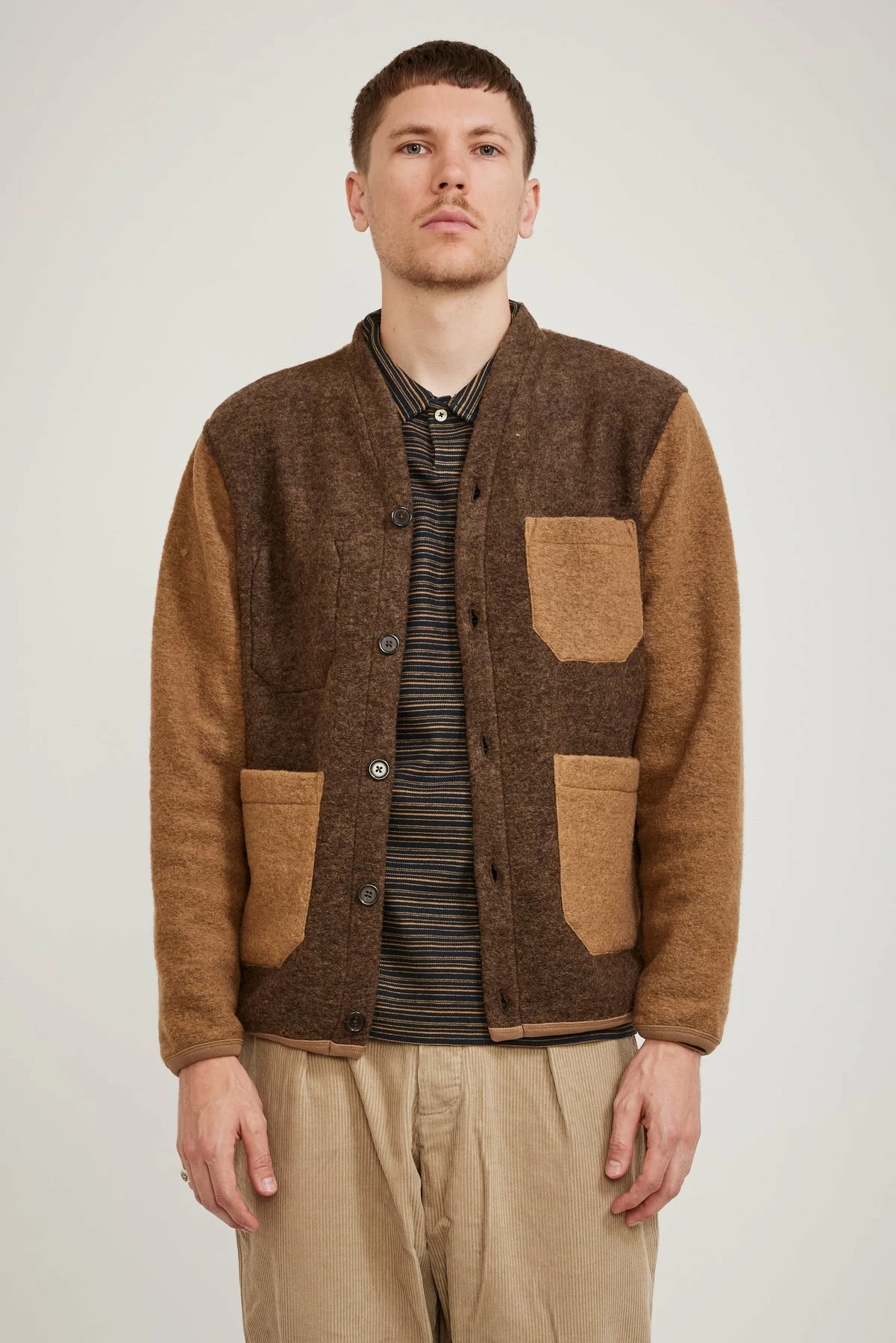 Cardigan Wool Fleece Brown/Taupe