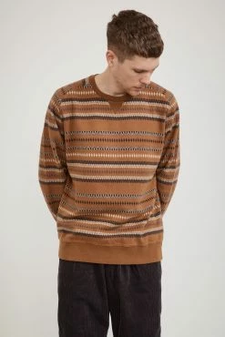 Classic Crew Sweatshirt Hikers Jacquard Brown
